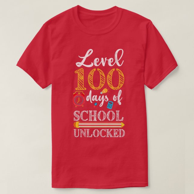Camiseta nível 100 dias de escola desbloqueada 28 (Frente do Design)