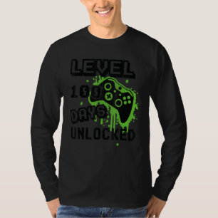 Camiseta Nível 100 dias de escola desbloqueada retrô 8 bits