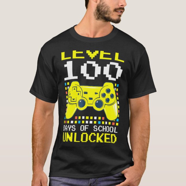 Camiseta Nível 100 Dias De Escola Desbloqueado Gamer Vídeo  (Frente)