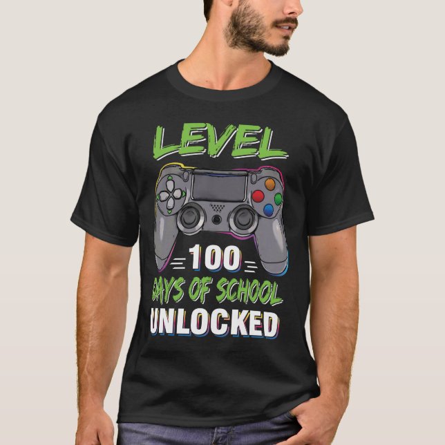 Camiseta Nível 100 dias de jogador sem bloqueio escolar (Frente)