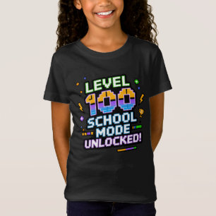 Camiseta Nível 100 Modo Escola Desbloqueado 100º Dia de Esc