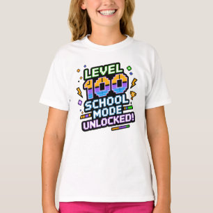 Camiseta Nível 100 Modo Escola Desbloqueado 100º Dia de Esc
