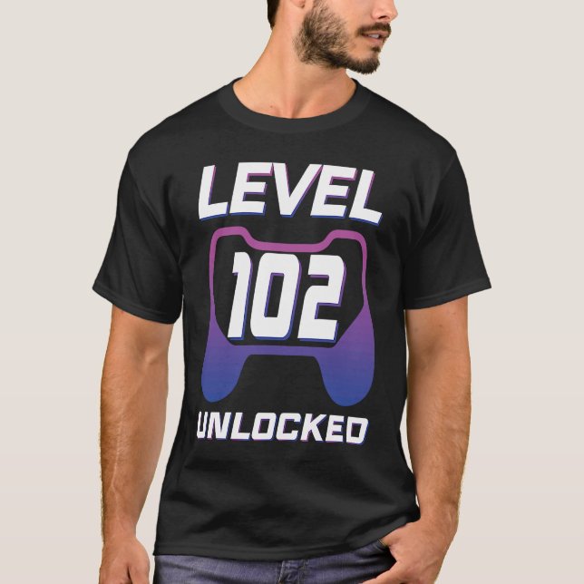 Camiseta Nível 102 Gamer 102º B desbloqueado apresenta víde (Frente)