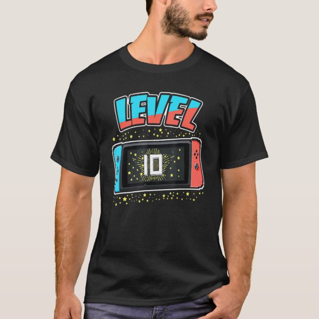 Camiseta Nível 10 Aniversário Garoto De 10 Anos Videos game (Frente)