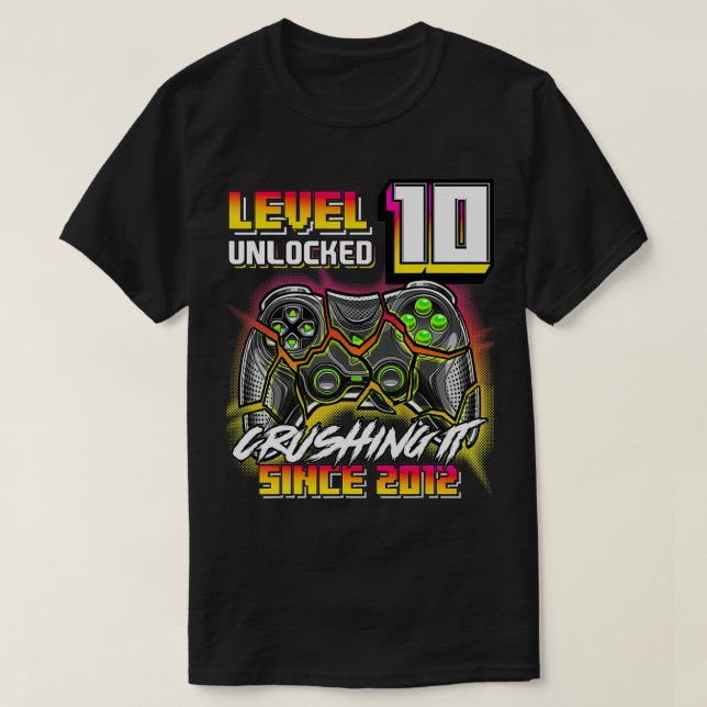 Camiseta Nível 10 Desbloqueado Esmagando O Jogo De Vídeo 20 (Frente do Design)