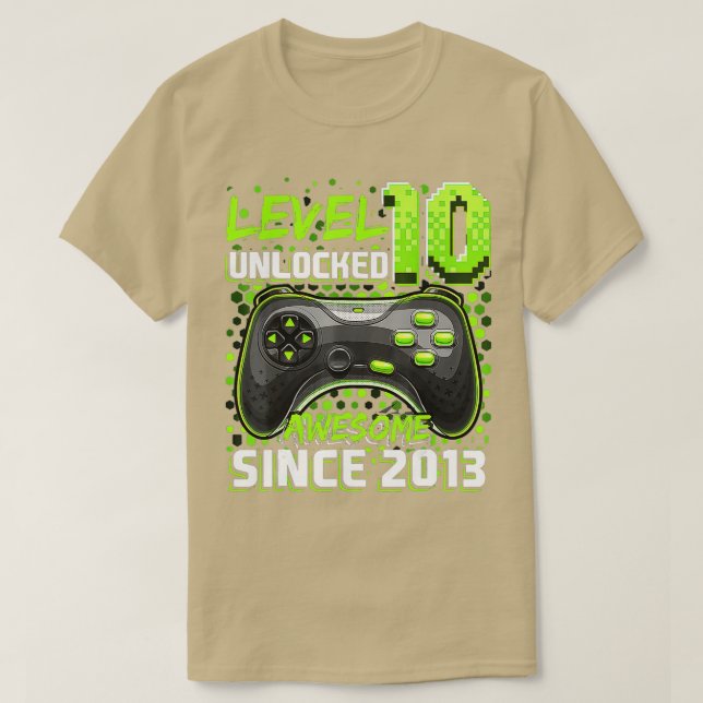 Camiseta Nível 10 Desbloqueado Incrível 2013 Vídeo Game 10. (Frente do Design)