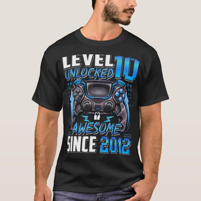 Camiseta Nível 10 Desbloqueado Incrível Desde 2012 10º Aniv (Frente)