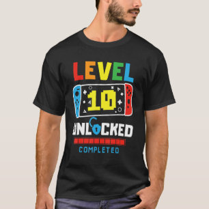 Camiseta Nível 10 Jogo Desbloqueado Concluído Feliz 10º Ani