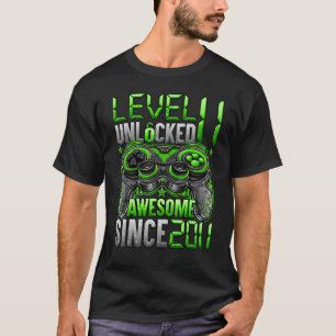 Camiseta Nível 11 Desbloqueado Incrível Desde o Aniversário