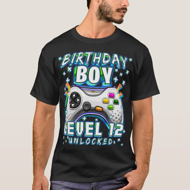 Camiseta Nível 12 12 do jogo de vídeo desbloqueado Aniversá (Frente)