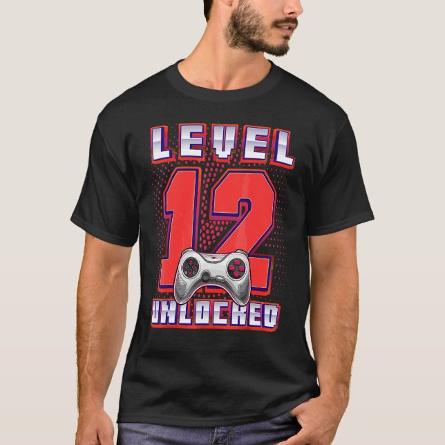 Camiseta Nível 12 12 do jogo de vídeo desbloqueado Aniversá (Frente)