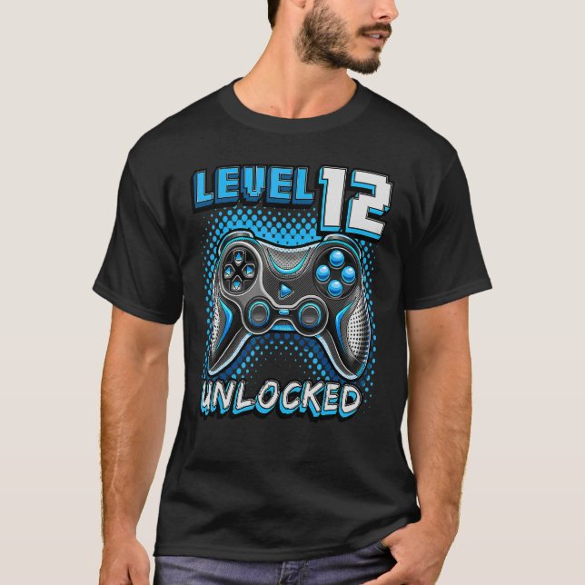 Camiseta Nível 12 12 do jogo de vídeo desbloqueado Aniversá (Frente)