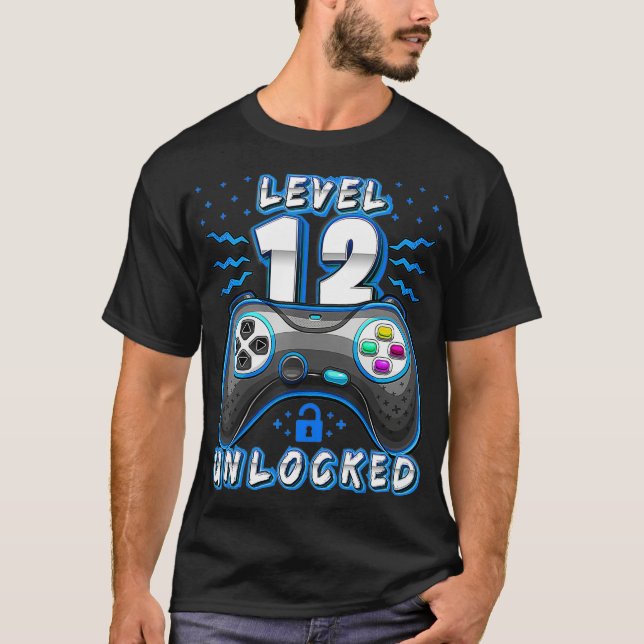 Camiseta Nível 12 12 do jogo de vídeo desbloqueado Aniversá (Frente)