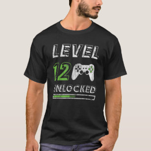 Camiseta Nível 12 Desbloqueado 12 anos Aniversário do Jogad