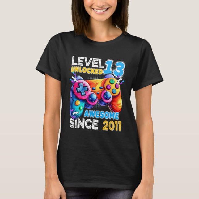 Camiseta Nível 13 13 de jogos de vídeo desbloqueados Aniver (Frente)