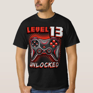 Camiseta Nível 13 13 do jogo de vídeo desbloqueado Aniversá
