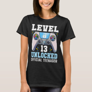 Camiseta Nível 13 13 do jogo de vídeo desbloqueado Aniversá