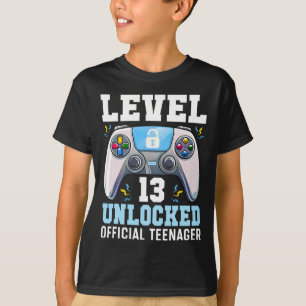Camiseta Nível 13 13 do jogo de vídeo desbloqueado Aniversá