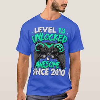 Camiseta Nível 13 Desbloqueado Incrível Desde o Aniversário