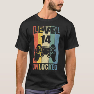Camiseta Nível 14 14 de jogador de vídeo desbloqueado Anive