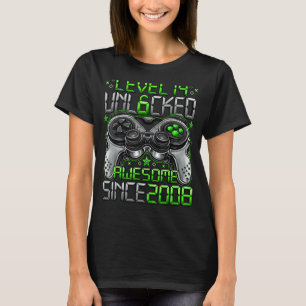 Camiseta Nível 14 Desbloqueado Incrível Desde o Aniversário