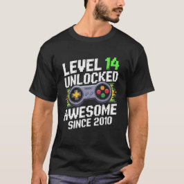 Camiseta Nível 14 Desbloqueado Incrível Desde o Aniversário