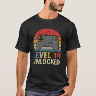 Camiseta Nível 14 Desbloqueado Vídeo Engraçado de Aniversár