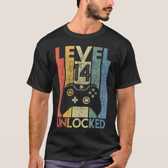 Camiseta Nível 14 Desbloqueado Vídeo Game Funny 14º (Frente)