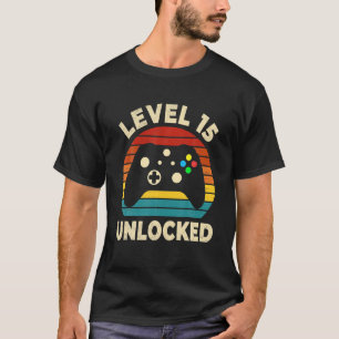 Camiseta Nível 15 15 de jogador de vídeo desbloqueado Anive