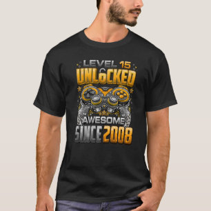 Camiseta Nível 15 Desbloqueado Incrível Desde o Aniversário