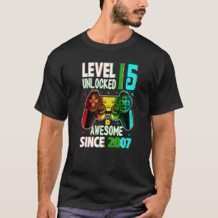 Camiseta Nível 15 Desbloqueado Incrível Desde o Aniversário