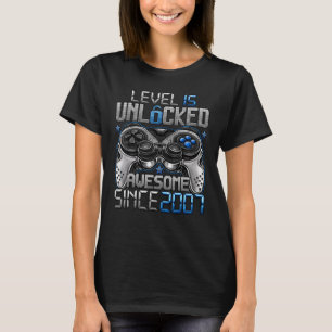 Camiseta Nível 15 Desbloqueado Incrível Desde o Aniversário