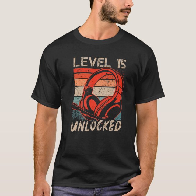 Camiseta Nível 15 Jogadores de vídeo desbloqueados 15 Anive (Frente)