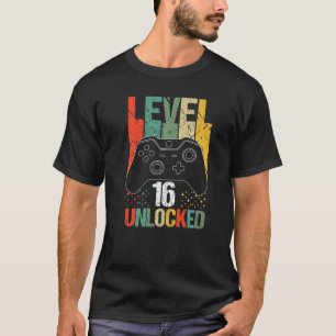 Camiseta Nível 16 Desbloqueado 16º Aniversário do Jogador d