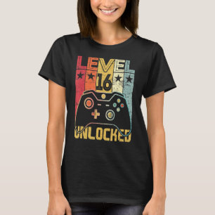 Camiseta Nível 16 Desbloqueado 16º Aniversário Jogo de 16 A