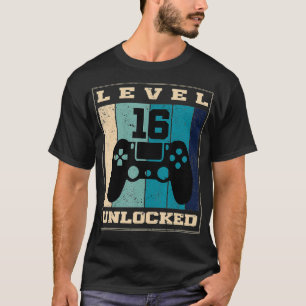 Camiseta Nível 16 Desbloqueado 16.º Aniversário Para Rapaze