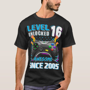 Camiseta Nível 16 Desbloqueado Incrível 2005 Vídeo Game 