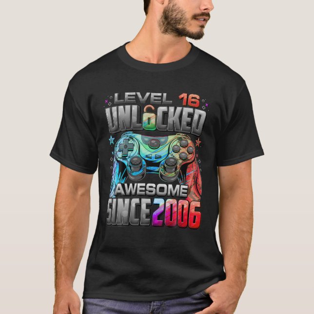 Camiseta Nível 16 Desbloqueado Incrível Desde 2006 16º Aniv (Frente)