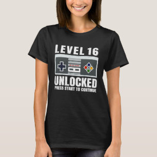 Camiseta Nível 16 Desbloqueado Jovem Jogador 16 Anos 16 Ani