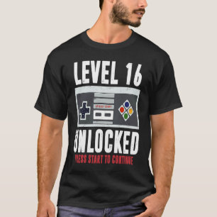 Camiseta Nível 16 Desbloqueado Jovem Jogador 16 Anos 16 Ani