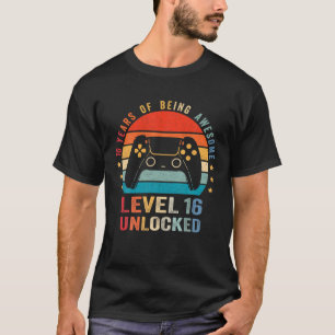 Camiseta Nível 16 Desbloqueado T 16Th Video Gamer Birthday 