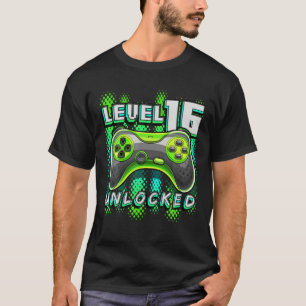 Camiseta Nível 16 Jogo de Vídeo Desbloqueado 16º Anivers