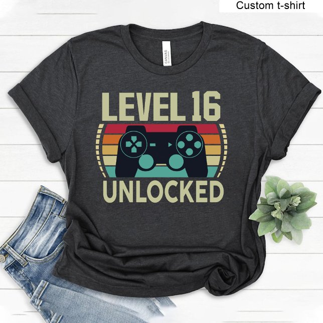 Camiseta Nível 16 Jogos Vintage Desbloqueados 16 Aniversári (Level 16 Unlocked Vintage Gaming sweet 16 Birthday T-Shirt)