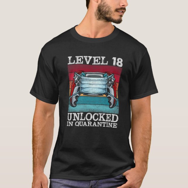 Camiseta Nível 18 Desbloqueado Em Gamers De Vídeo Em Quaren (Frente)