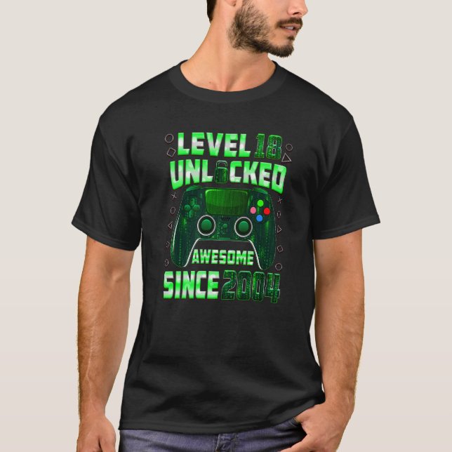 Camiseta Nível 18 Desbloqueado Incrível desde 2004 Gamer Bo (Frente)