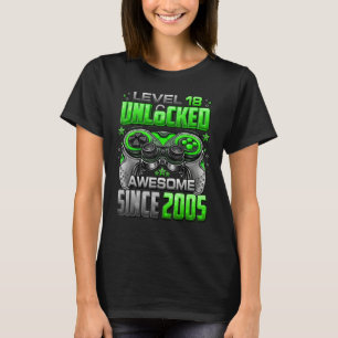 Camiseta Nível 18 Desbloqueado Incrível Desde 2005 18º Aniv