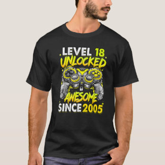 Camiseta Nível 18 Desbloqueado Incrível Desde 2005 18º Aniv
