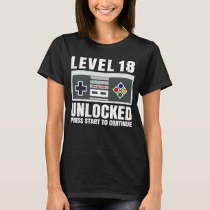 Camiseta Nível 18 Desbloqueado Jovem Jogador 18 Anos 18 Ani