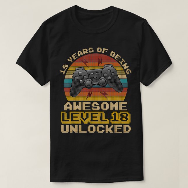 Camiseta Nível 18 Vídeo Gamer 18º aniversário desbloqueado (Frente do Design)