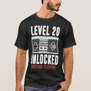 Camiseta Nível 20 Desbloqueado Aniversário de 20 de Jogador